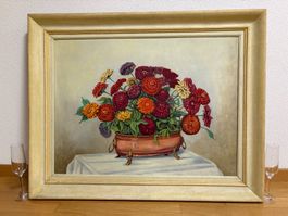 97cm breitx77 cm hoch/ Öl Gemälde bezaubernde Zinnien