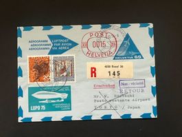 Aerogramm Lupo Flugbrief 1974 Basel -Tokio retour (M751)