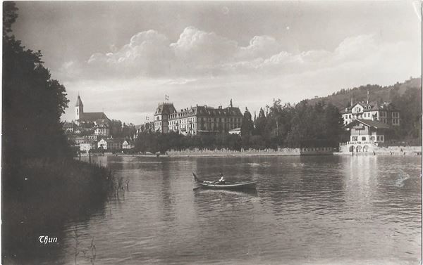 Cartoline postali: Thun Teilansicht mit Grand Hotel Feldpoststempel – Usato da Olten venduto da clotaldi