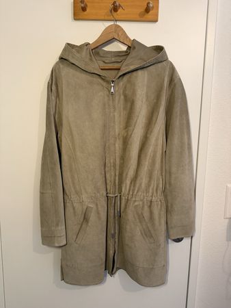 Rauleder-Parka / Wildleder-Mantel Beige-Taupe (Gr. 38 / M)