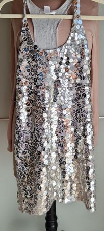 Glitzer MNG Top, paillettenbesetzt, silber, Grösse S