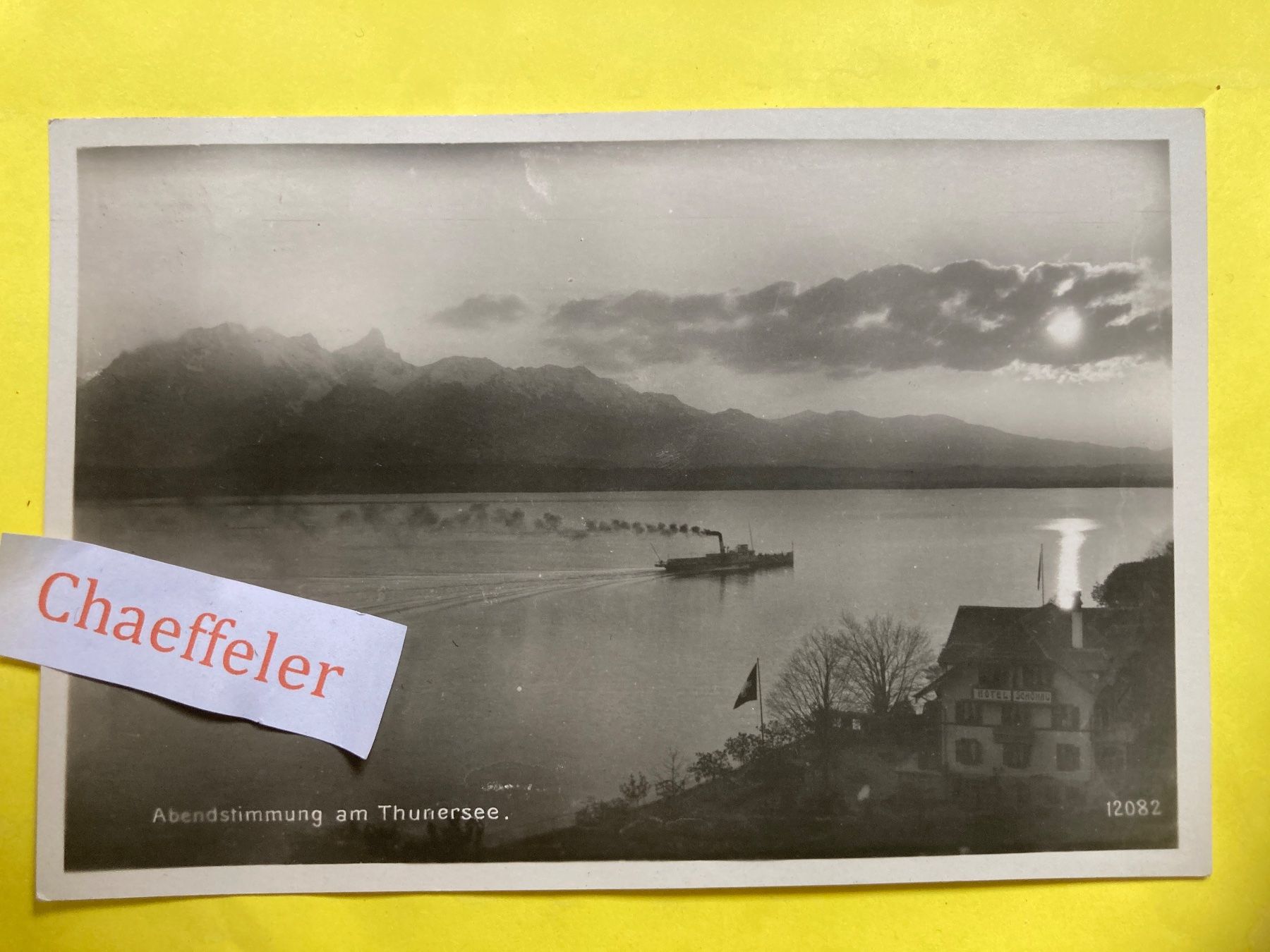 Cartoline postali: 1929 Abendstimmung am Thunersee 12082 – Usato da Zürich venduto da Chaeffeler