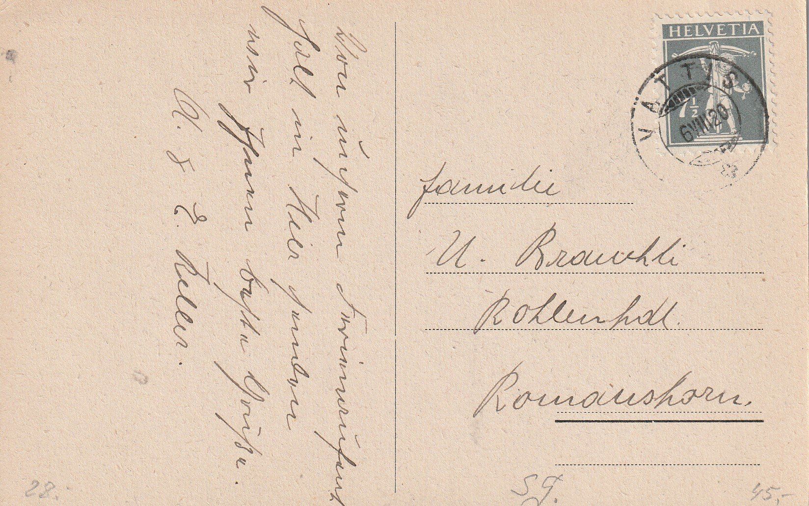 Cartoline postali: Ragaz--Hotel Lerche -1920 – Usato da uttwil venduto da Koehlerfred 1