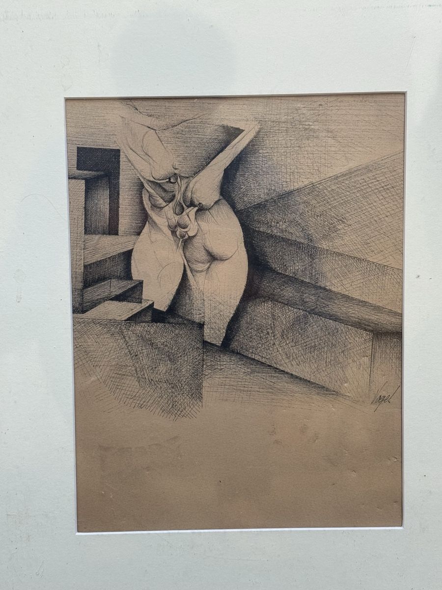 Dipinti: Disegno originale di Vogel con cornice in legno – Usato da Genève venduto da Atelier.Curio