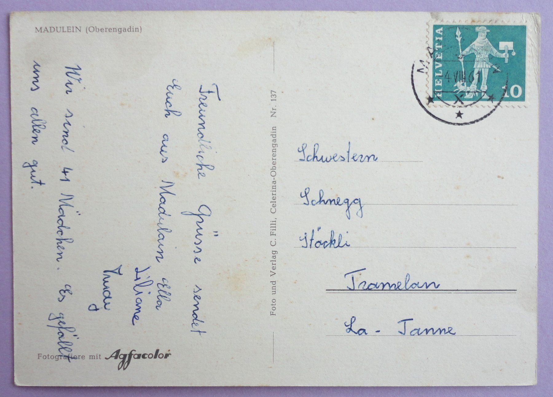 Cartoline postali: Madulain (Oberengadin) – Difettoso da Fétigny venduto da Billy2miny 1