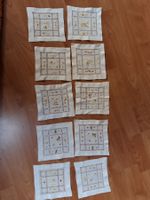 10 Glaseruntersatz, gestickte Handarbeit, antik