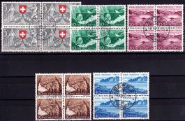 1953, Pro Patria Nr. B61-65, Viererblock-Serie gestempelt.