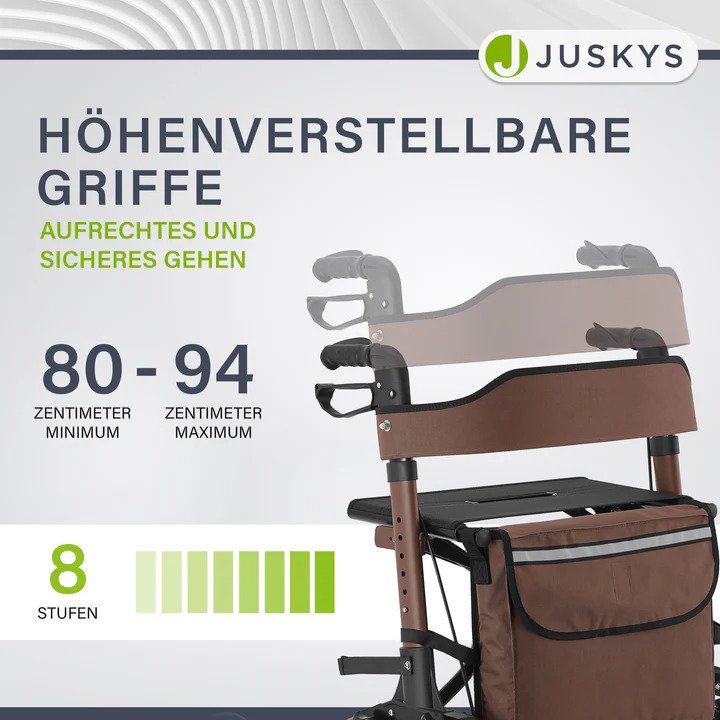 Gehhilfen: Aluminium Rollator klappbar Sitzfläche Einkaufstasche Braun – Neu und originalverpackt aus Kreuzlingen von DealBlitz 7