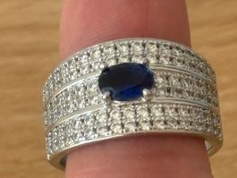 Luxus Elegante Gr.18/8 Ring Weiss/Blau Zirkonia Farbe Silber