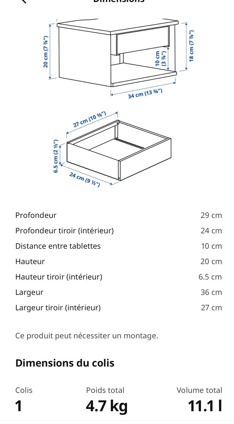 Ikea Tables de nuit: table de chevet à fixer au mur ikea – D'occasion à Orbe par don_ym8h 3