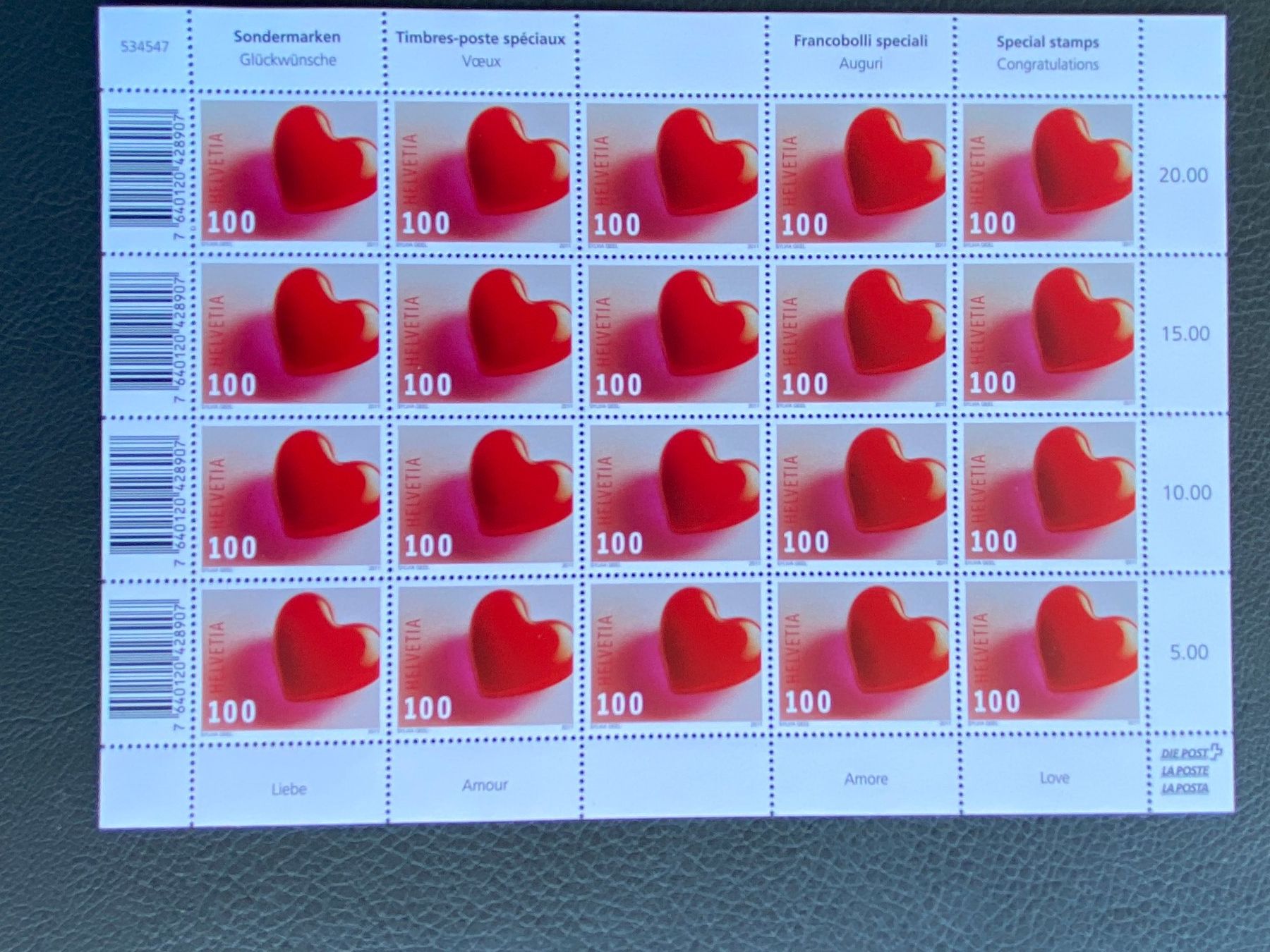 Tutti i francobolli: 2011 Bogen ** Glückwünsche Liebe  ZN 1403   postfrisch – Nuovo (secondo la descrizione) da Niederrohrdorf venduto da leni29