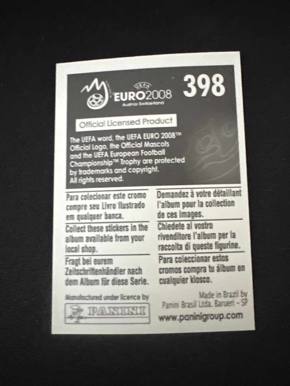 Panini Carte collezionabili: Panini UEFA EM 2008 Sticker - Nr. 398 – Usato da Sulz AG venduto da DealWerk 1