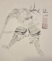 Original Japanische Kunst Samurai, Arches Papier