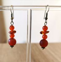 Boucles oreilles en laiton, Cornaline etAmbre