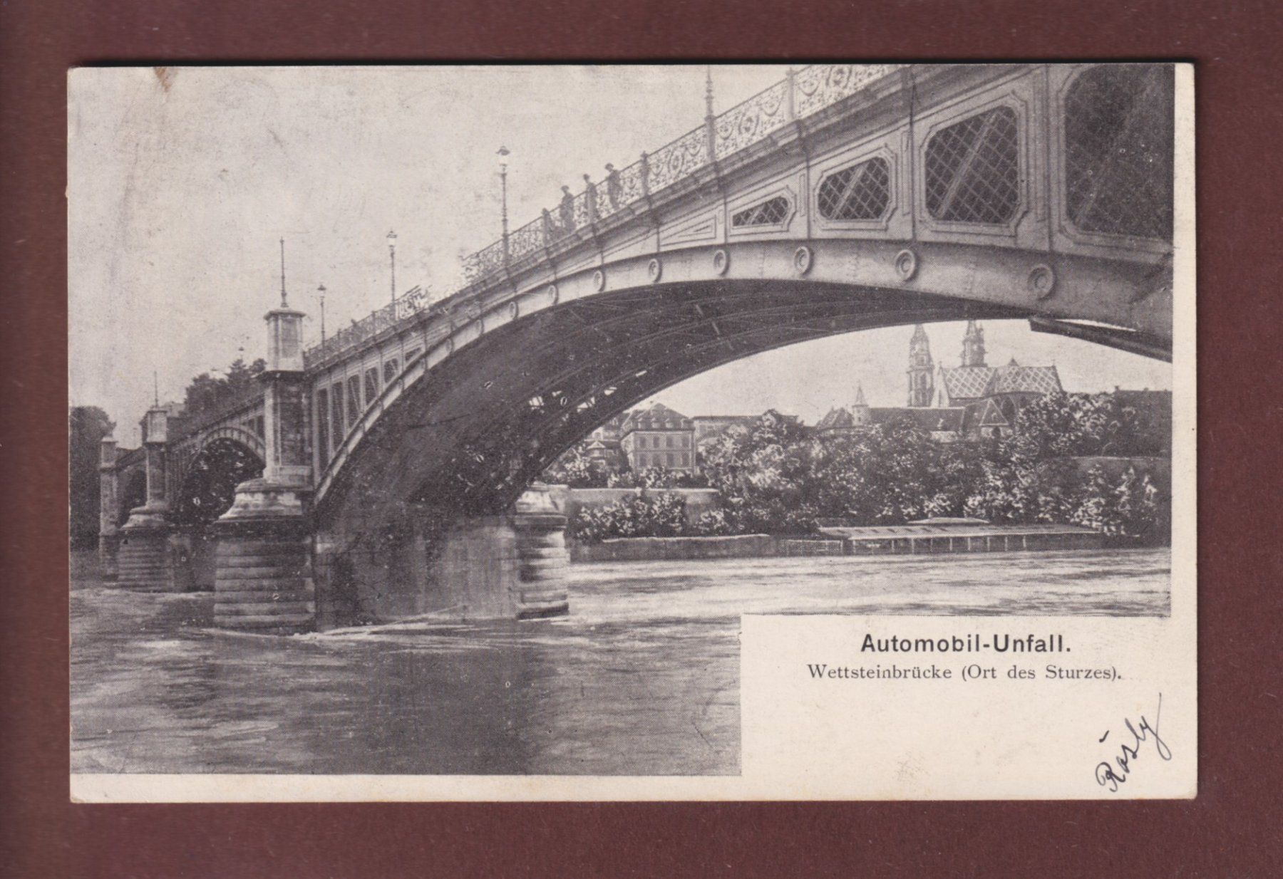 Cartoline postali: BASEL - Wettsteinbrücke - Automobil-Unfall - 1903 – Usato da Pully venduto da nicecards