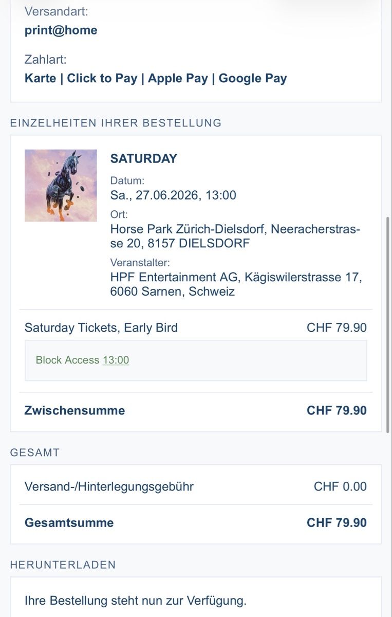 Biglietti: Terrazza Ticket Samstag 27.6 – Nuovo (secondo la descrizione) da Niederwil SG venduto da jgu_t2gl 1