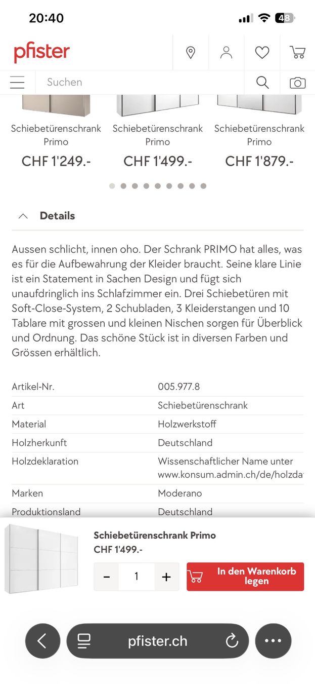 Pfister Armadi: Geräumiger Kleiderschrank – Usato da Brugg AG venduto da nan_7qsj 3