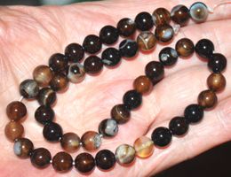 Stein Perlen Strang L-8912 – Brauner Sardonyx Achat 8mm 37cm