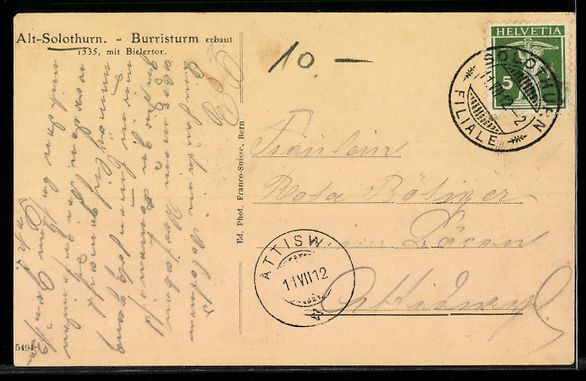 Cartoline postali: AK Solothurn, Burristurm mit Bieletor – Usato da Berlin venduto da bartko-reher 1