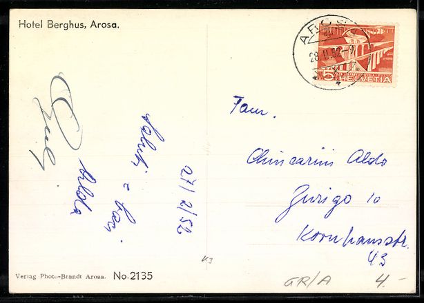 Ansichtskarten: AK Arosa, Hotel Berghus – Gebraucht aus Berlin von bartko-reher 1