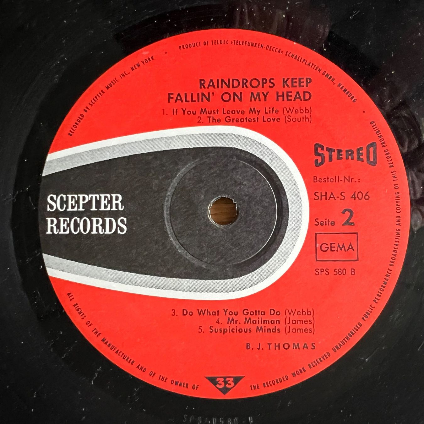 Schallplatten: B.J. Thomas - Raindrops Keep Fallin' On My Head / 1. D 1969 – Gebraucht aus Gais von soundcave57 4