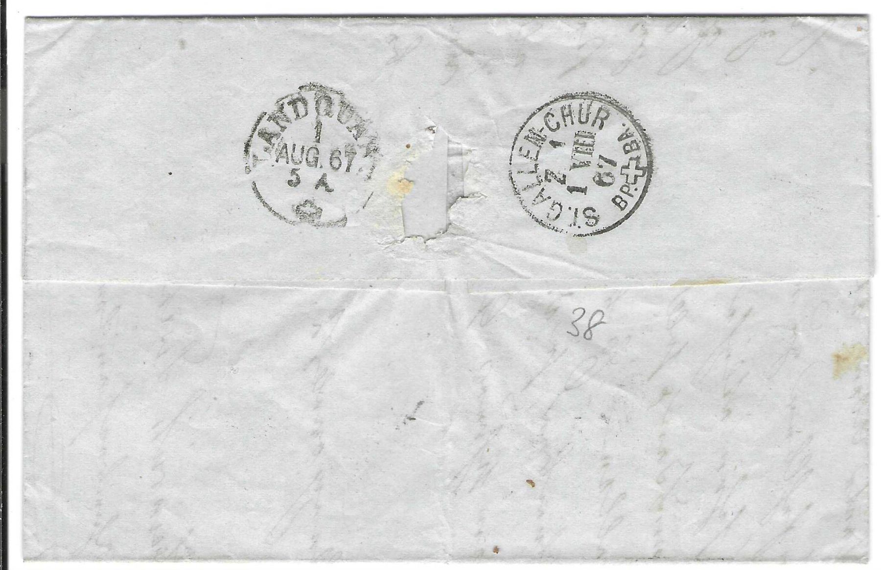 Tutti i francobolli: Faltbrief Trübbach - Malans b.Landquart 1867 – Usato da Wildhaus venduto da Brunphil 1