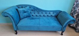 Blaue Chaiselongue mit Samtoptik, Top Zustand!