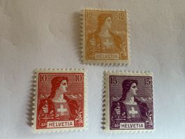 Helvetia Brustbild l, postfrischer Satz Znr. 104 - 106, 1907