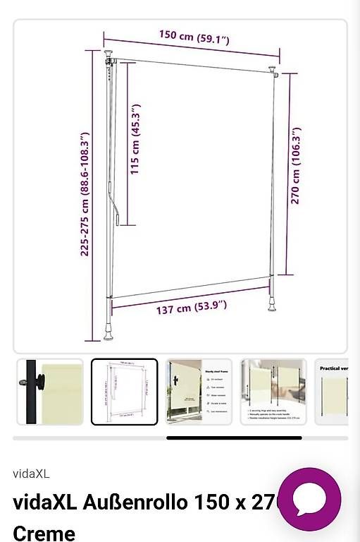 Tende da sole: Aussenrollo 150 x 270, Creme – Usato da St.Gallen venduto da amaka01 1