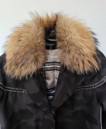 Caterina Leman Damen Mantel Gr 36/38 Camouflage mit Echtpelz