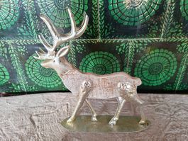 Zauberhafte Deko Hirsch Figur, Metall, silber-cremefarben