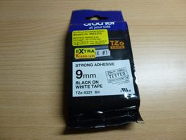 P-Touch Black On White Tape 9mm TZe-S221