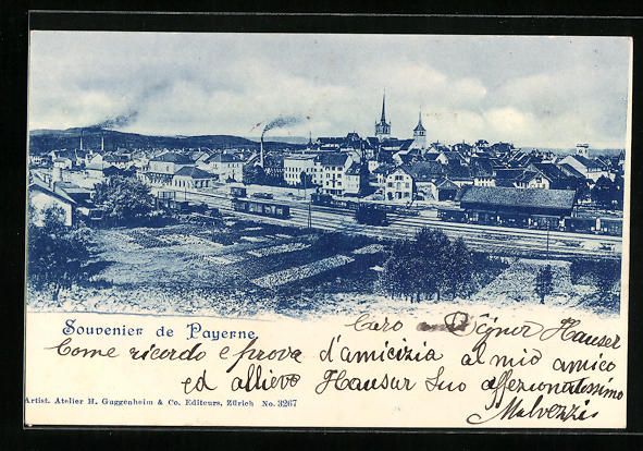 Cartoline postali: AK Payerne, Vue Générale, 1899 – Usato da Berlin venduto da bartko-reher