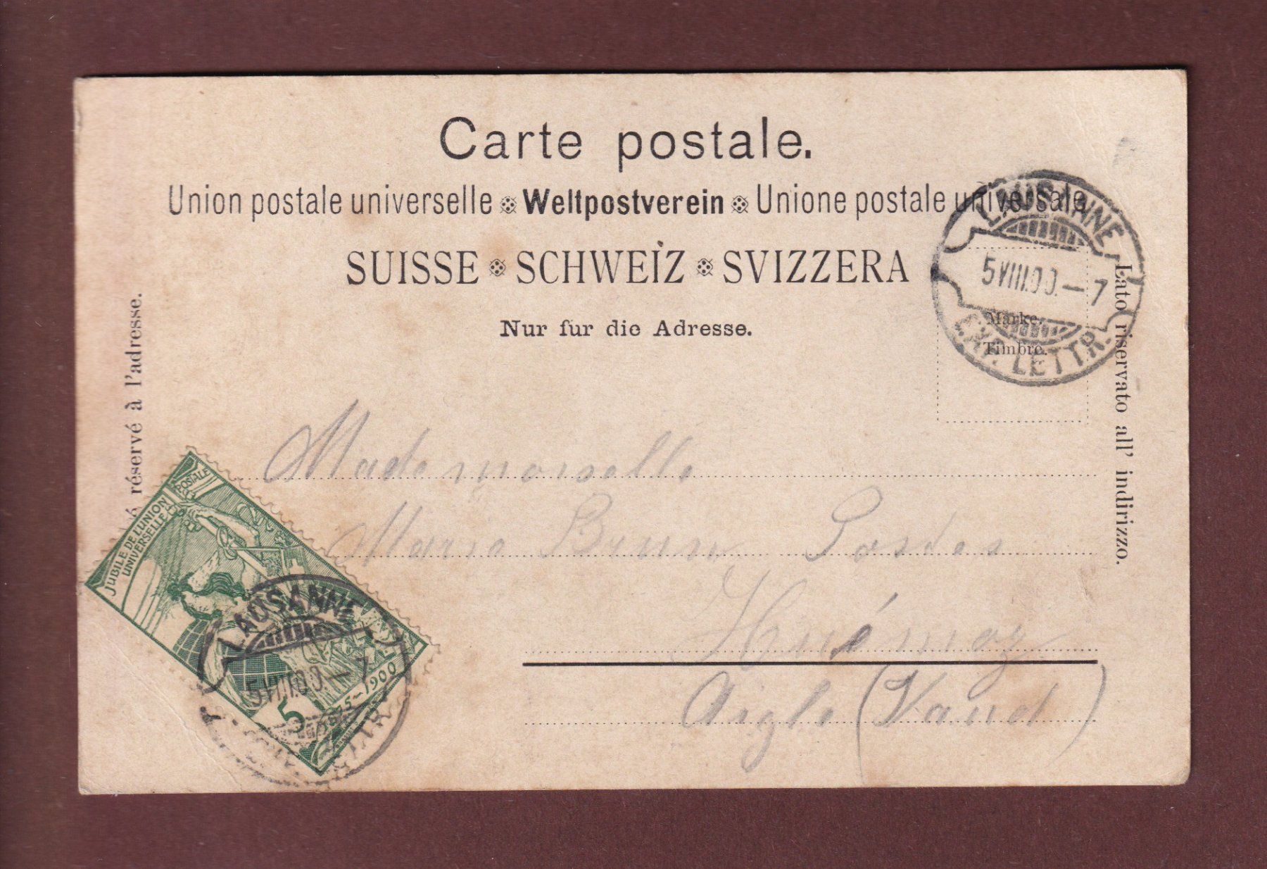 Cartoline postali: LAUSANNE - La Château  - 1900 UPU – Usato da Pully venduto da nicecards 1