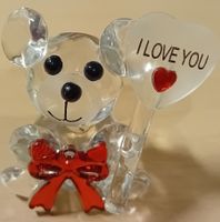 Glas Figur Teddybär mit Herz Schild "I LOVE YOU"