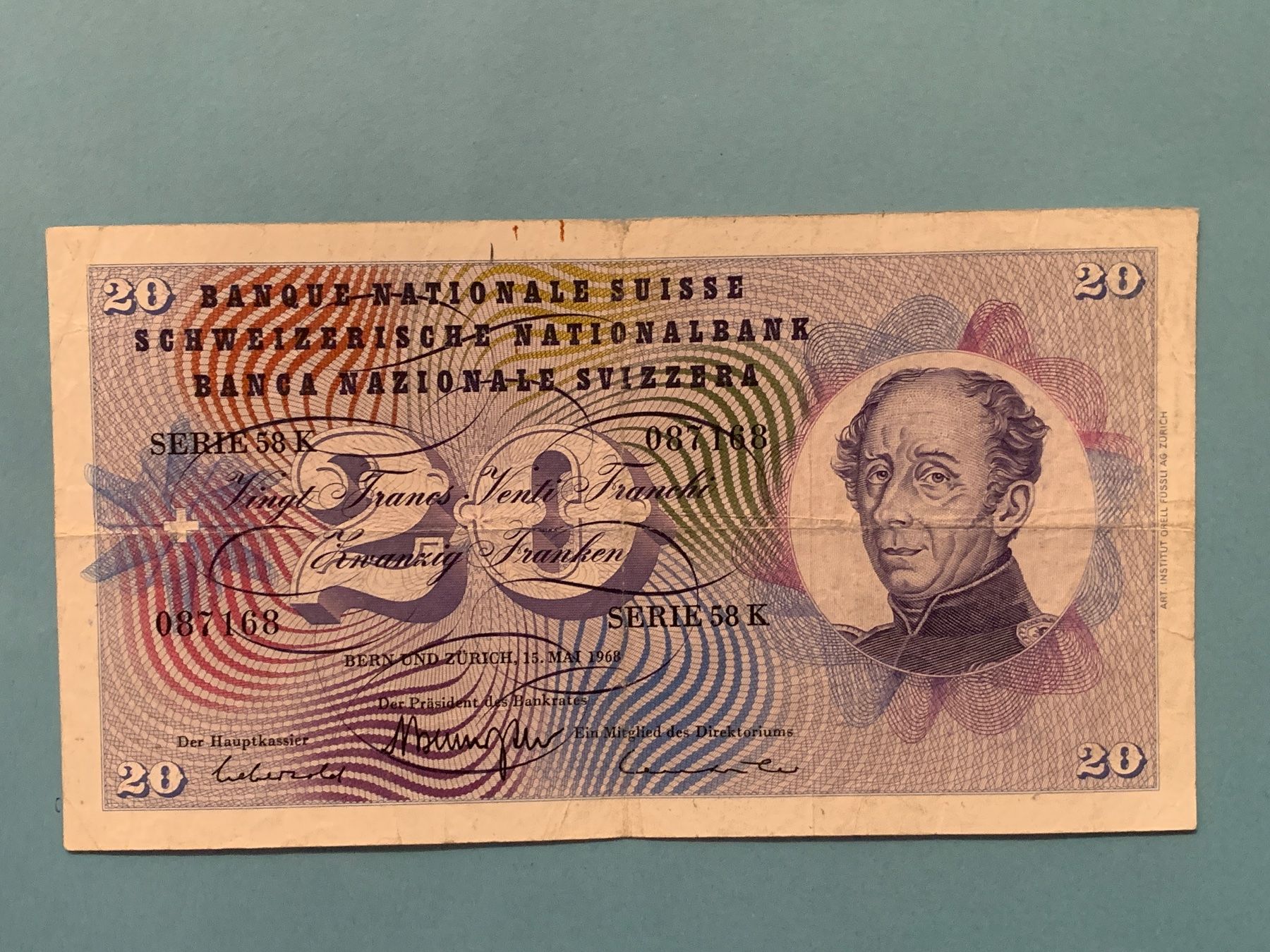 Banconote: 20 Francs 15. Mai 1968 Général DUFOUR - Gebraucht / Usagé – Usato da Le Lignon venduto da Trikles