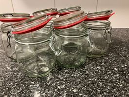 6x Bügelgläser / Einmachgläser mit Dichtung – ca. 500–600 ml