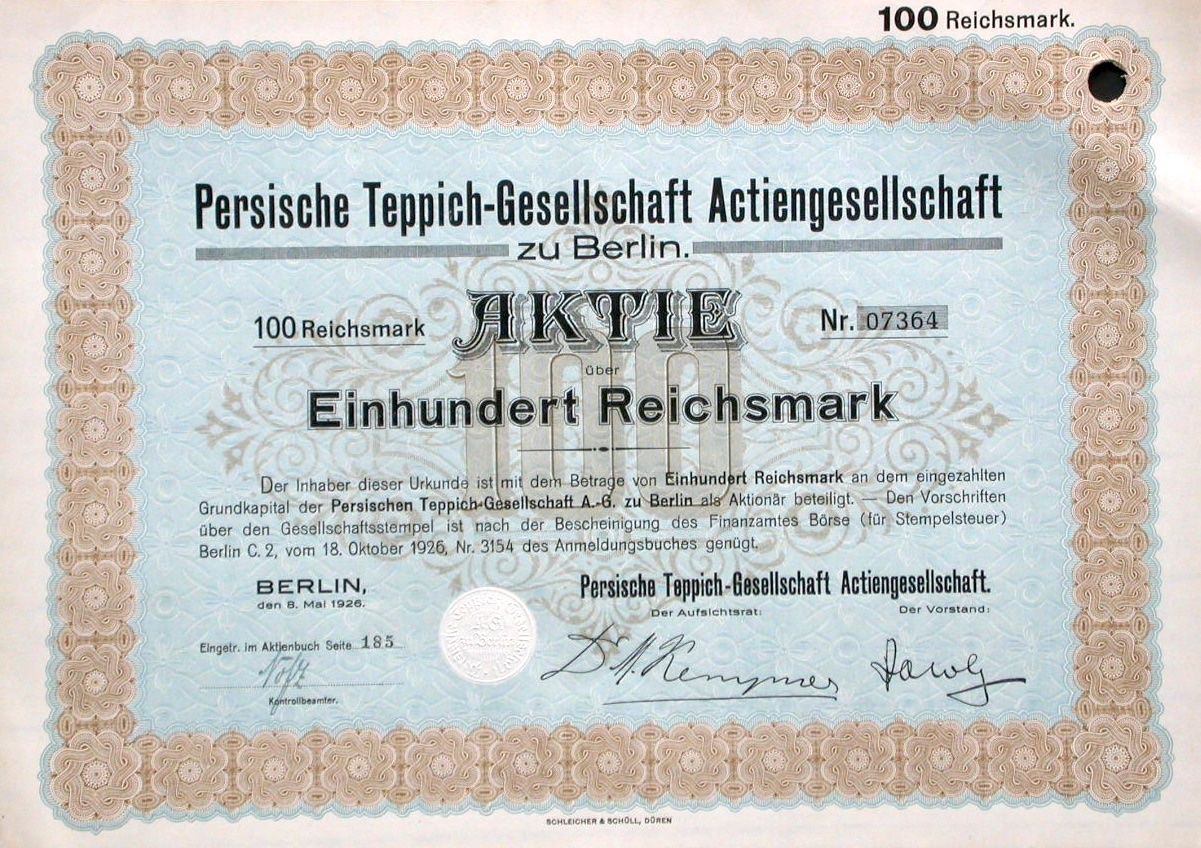 Dokumente: Persische Teppich-Gesellschaft AG, Berlin - 1926 – Gebraucht aus Solothurn von Sgasche