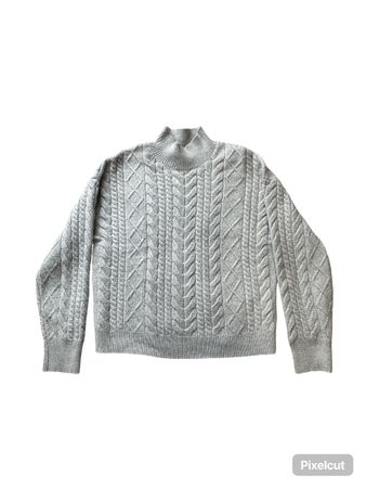 Grauer Zopfmuster Strickpullover mit Stehkragen – Damen