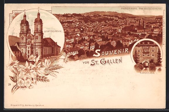 Ansichtskarten: Litho St. Gallen, Panorama von der Falke – Gebraucht aus Berlin von bartko-reher