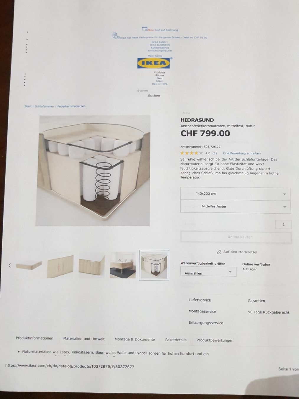 Ikea Materassi: Taschenfederkernmatraze – Usato da Jegenstorf venduto da Grannyweg 1
