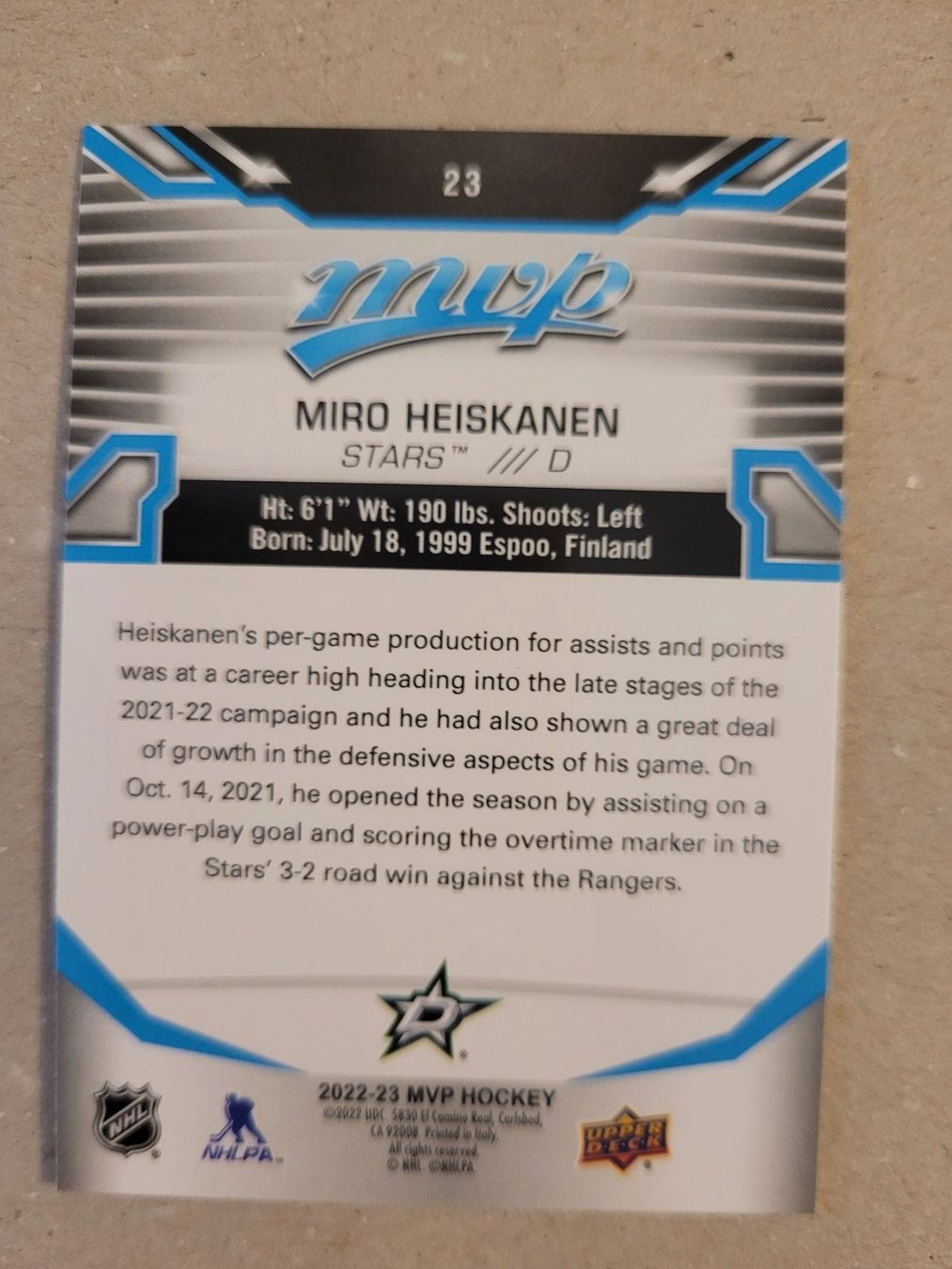NHL Carte collezionabili: Miro Heiskanen  - UD 22/23 - MVP – Nuovo (secondo la descrizione) da Bauma venduto da Yotanke 2
