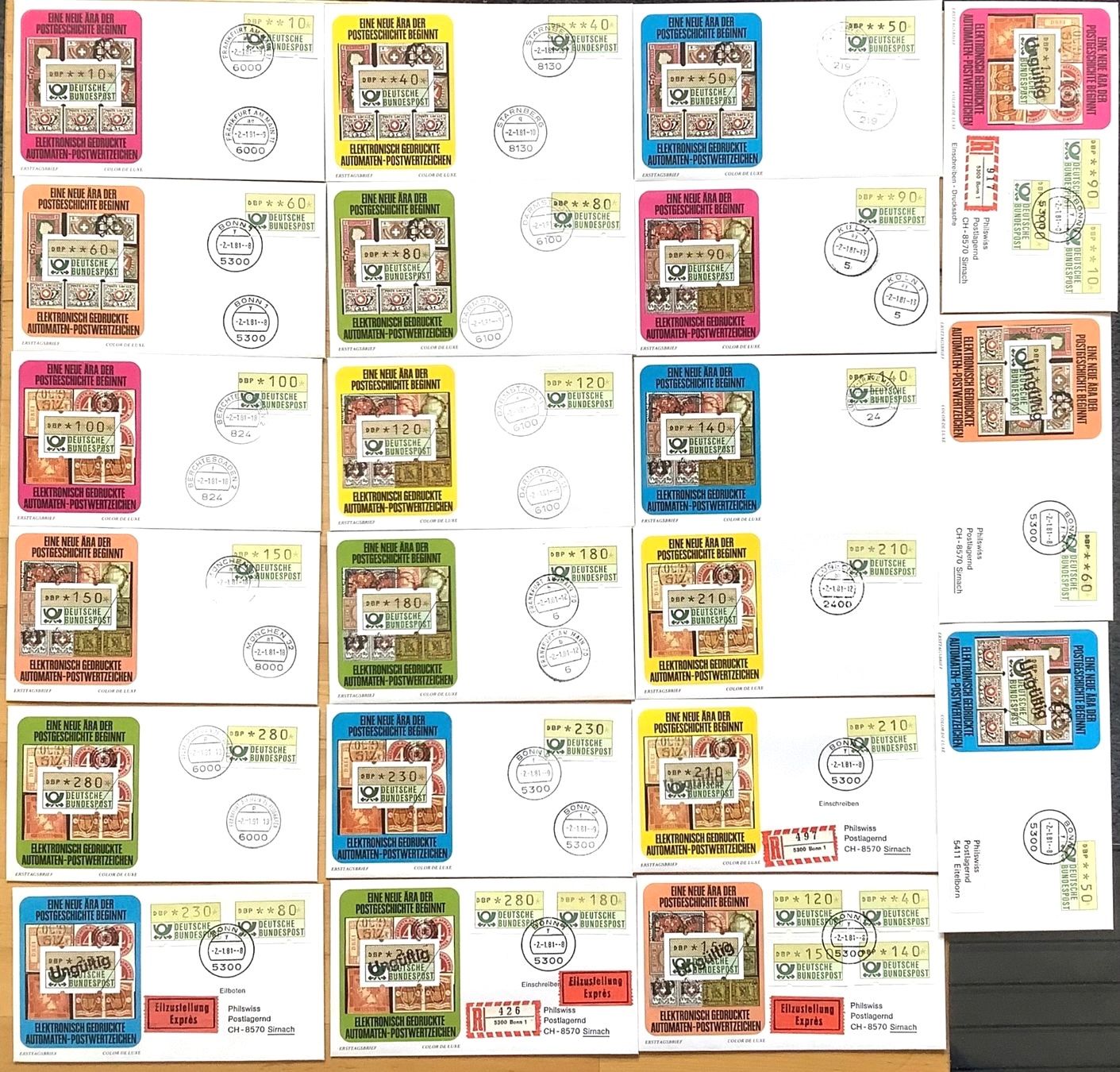 Tutti i francobolli: 1981 BRD - FDC ATM Kompl.Satz Elektronisch Gedruckte – Nuovo (secondo la descrizione) da Liestal venduto da Skunk02