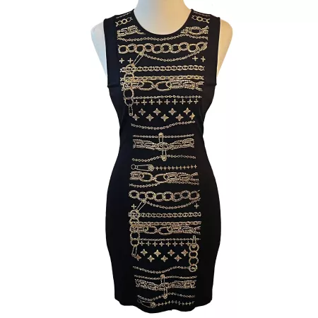 Versus Versace – Schwarzes, ärmelloses Kleid mit goldener