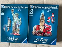 2 aussergewöhnliche Ravensburger Puzzles "Silhouette"