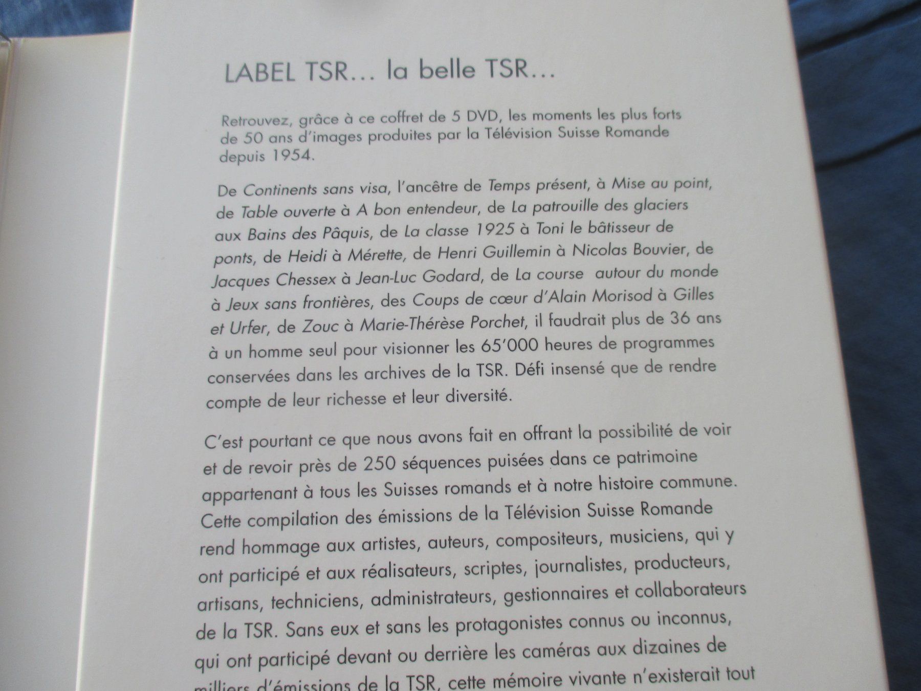 Alle DVDs: Label TSR (télévision Suisse Romande), 5 DVD – Gebraucht aus Colombier NE von Nevenma 2