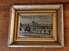 Antikes Metallbild Prag im Goldrahmen