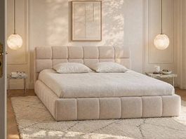 Elegantes Polster Bett mit Bettkasten Beige 160x200cm