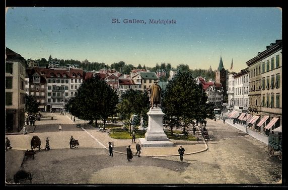 Ansichtskarten: AK St. Gallen, Marktplatz mit Passanten – Gebraucht aus Berlin von bartko-reher