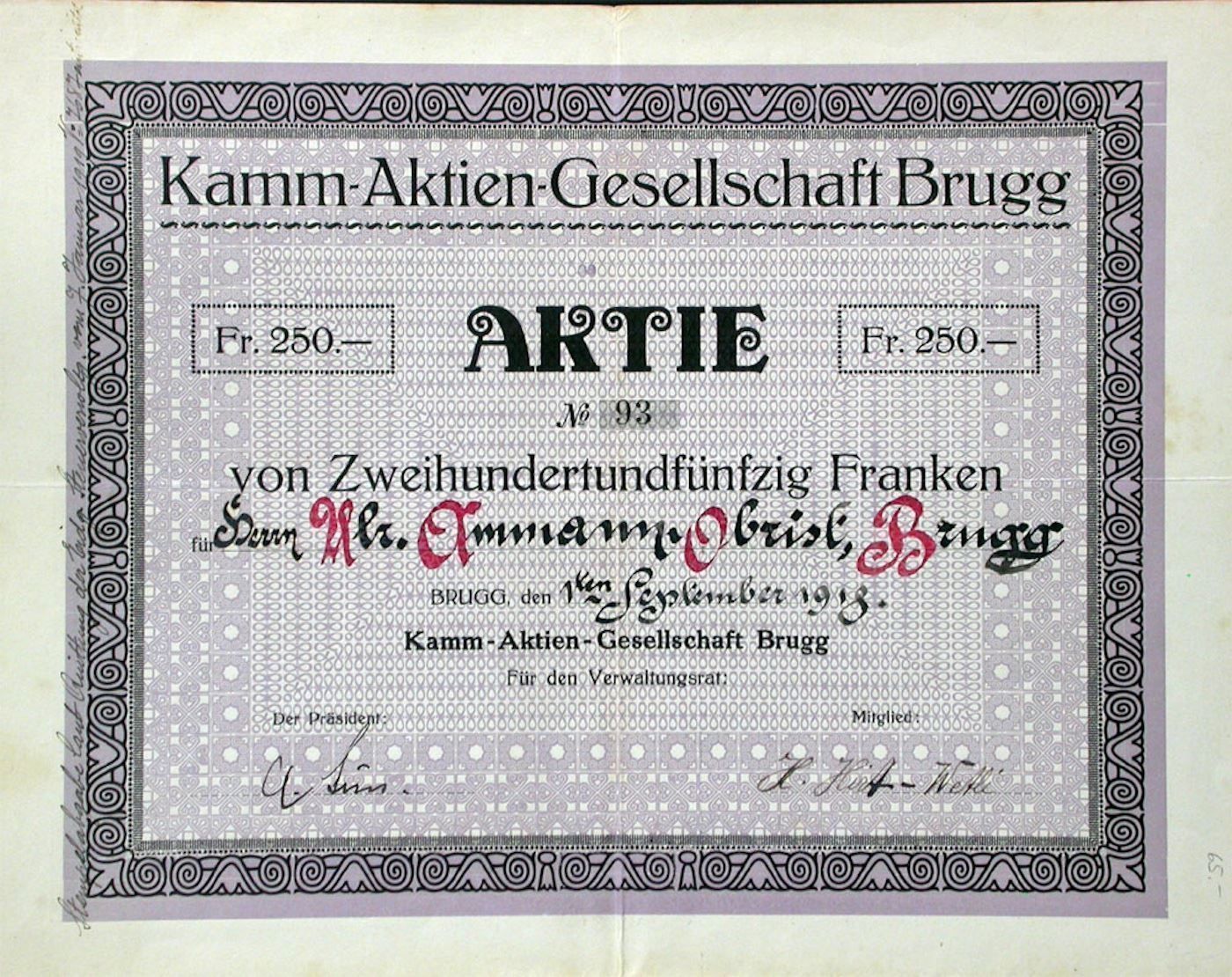 Documenti: Kamm AG Brugg - 1918 – Usato da Solothurn venduto da Sgasche